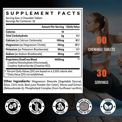 Zeylamum Creatine Chews Tablets for Men & Women | Dual-Source Liposomal Creatine Monohydrate, 60 Servings