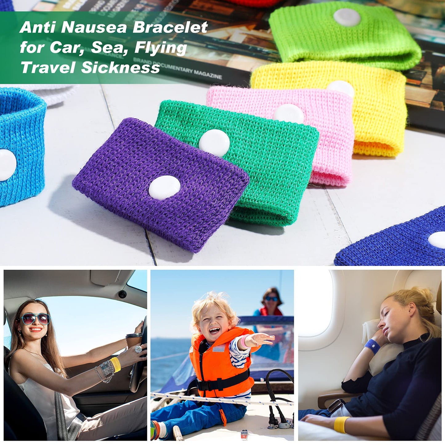 Zhanmai 12 Pairs Motion Sickness Wristbands for Kids & Adults – Colorful Travel Nausea Relief Bands