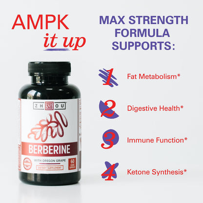 Zhou Berberine with Oregon Grape – Berberine 1000mg per Capsule | Gut Health & Metabolic Support | 60 Vegetarian Capsules