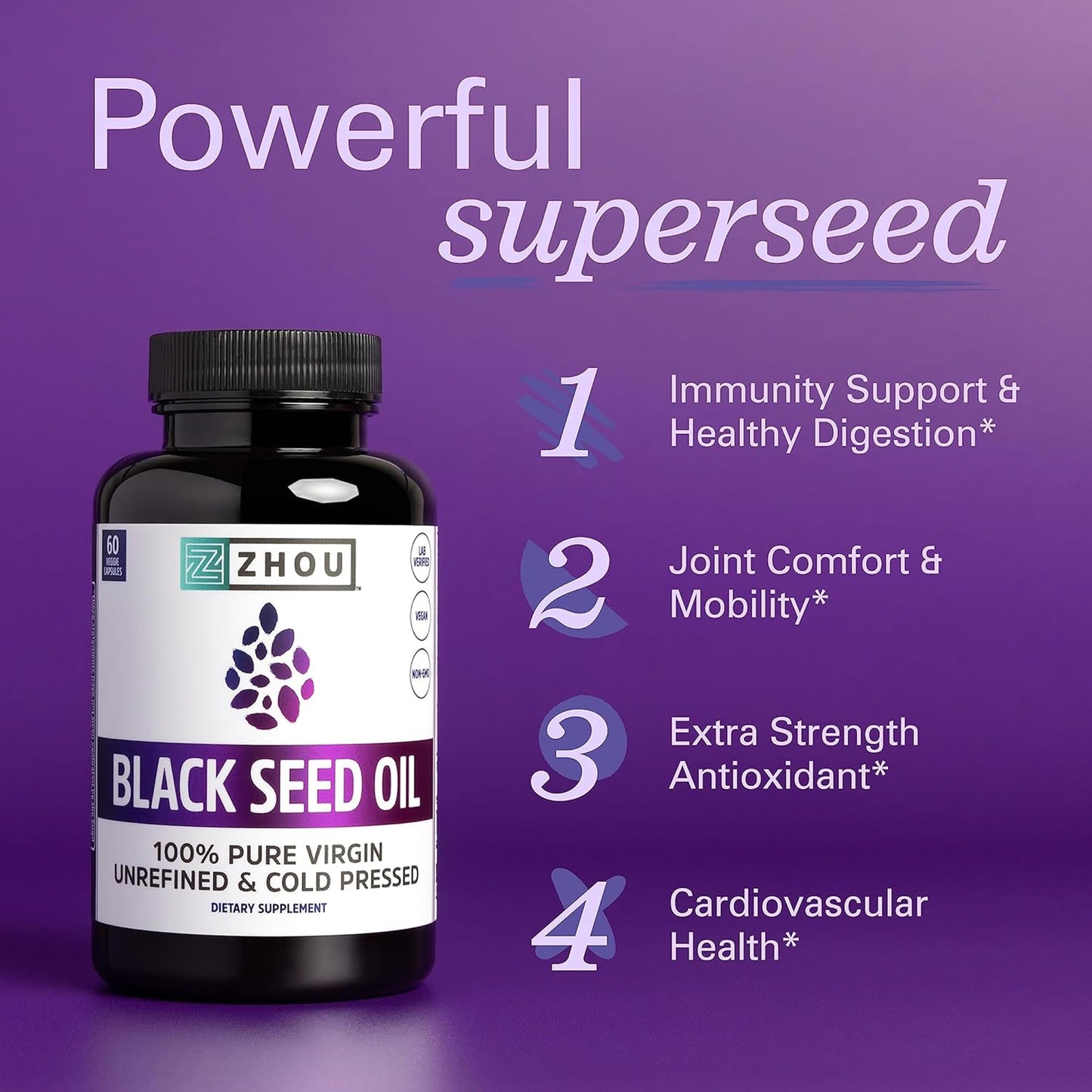 ZHOU Black Seed Oil Capsules – Cold-Pressed Nigella Sativa, 60 Capsules (Pack of 2)