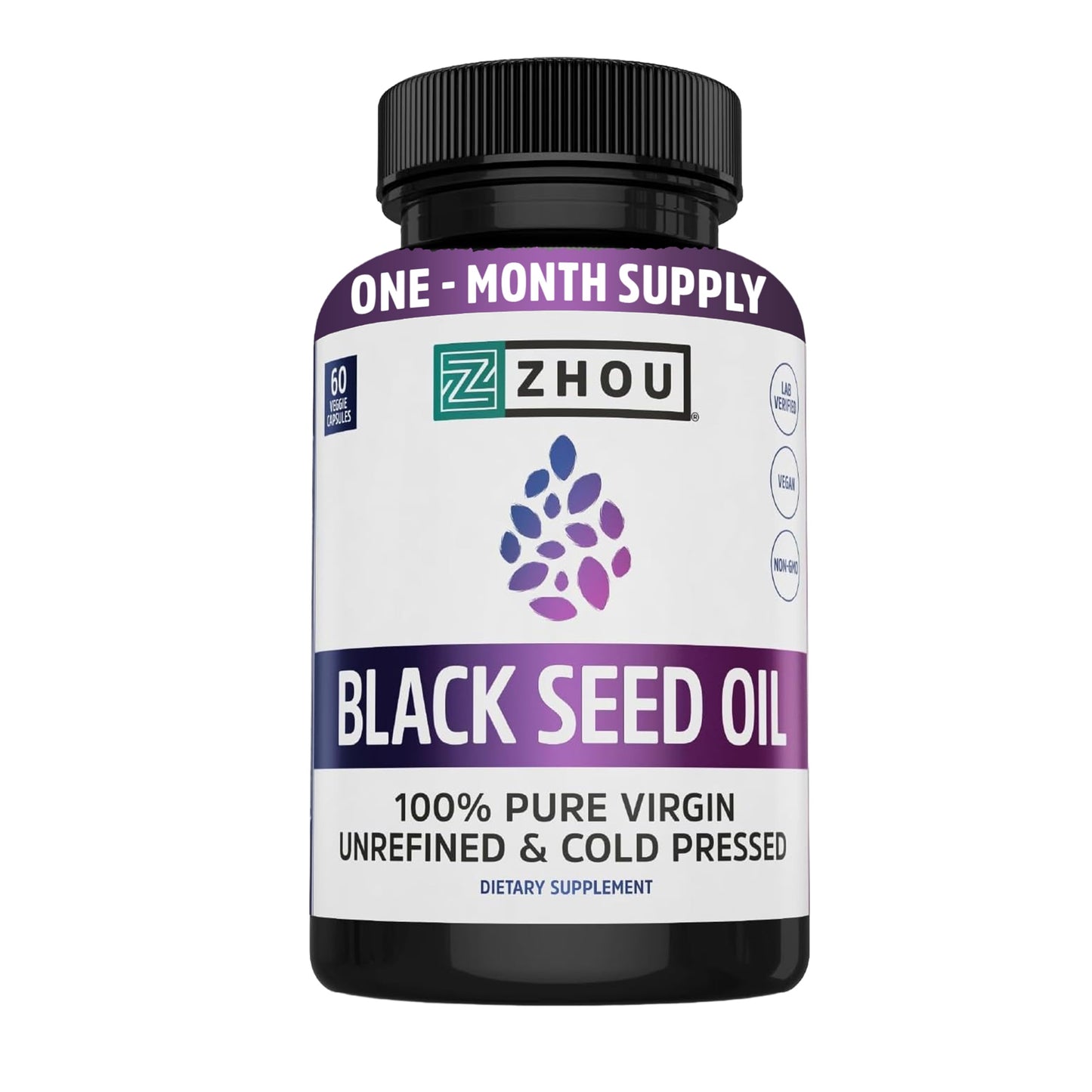 ZHOU Black Seed Oil Capsules – Pure Nigella Sativa, Thymoquinone, Cold-Pressed Black Seed Oil, 60 Capsules
