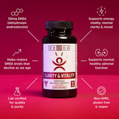 ZHOU Clarity & Vitality DHEA 50mg – Vegan Hormonal Balance, Healthy Aging | 60 Capsules
