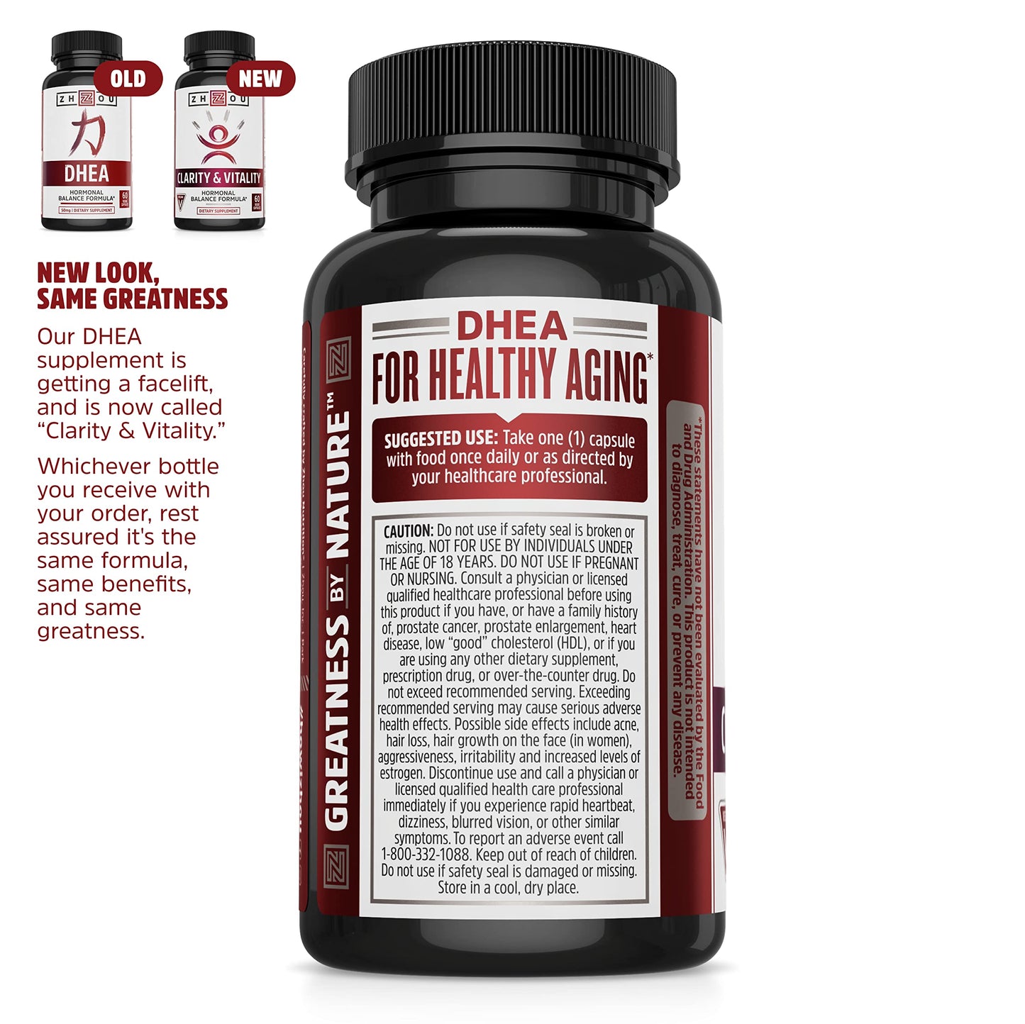 ZHOU Clarity & Vitality DHEA 50mg – Vegan Hormonal Balance, Healthy Aging | 60 Capsules