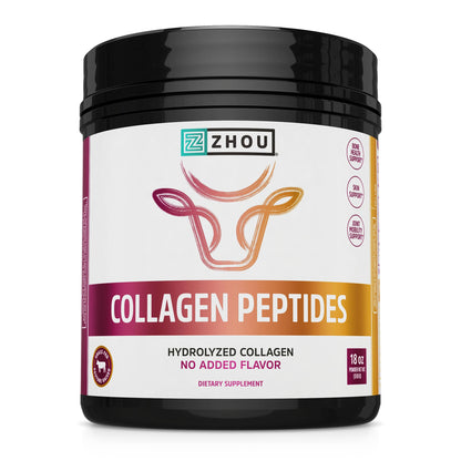 Zhou Collagen Peptides – Grass-Fed Bovine Collagen Powder for Skin, Hair, Joints | 18 oz Jar