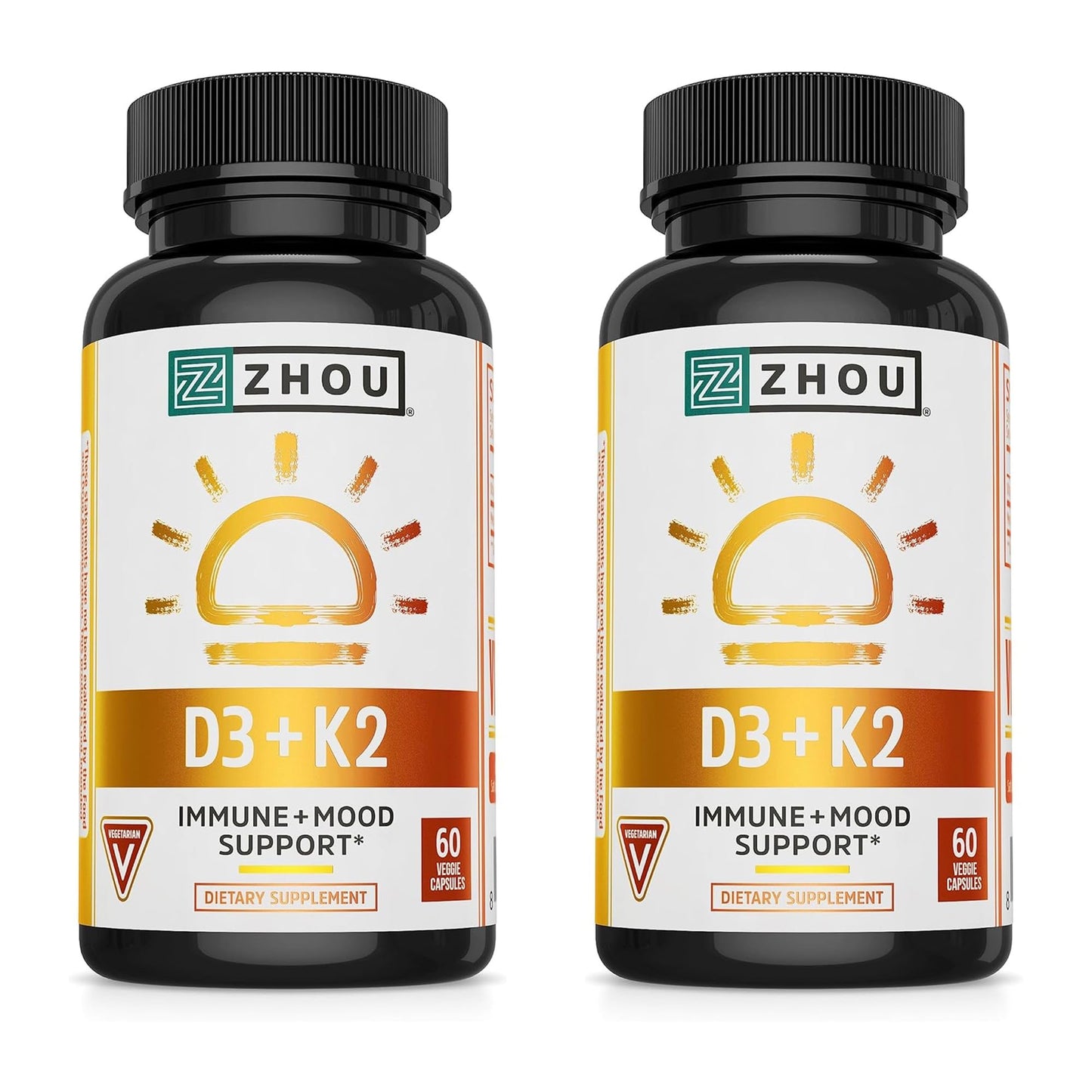 ZHOU D3+K2 Vitamin D3 K2 Supplement – 5000 IU D3, MK-7, Vegetarian