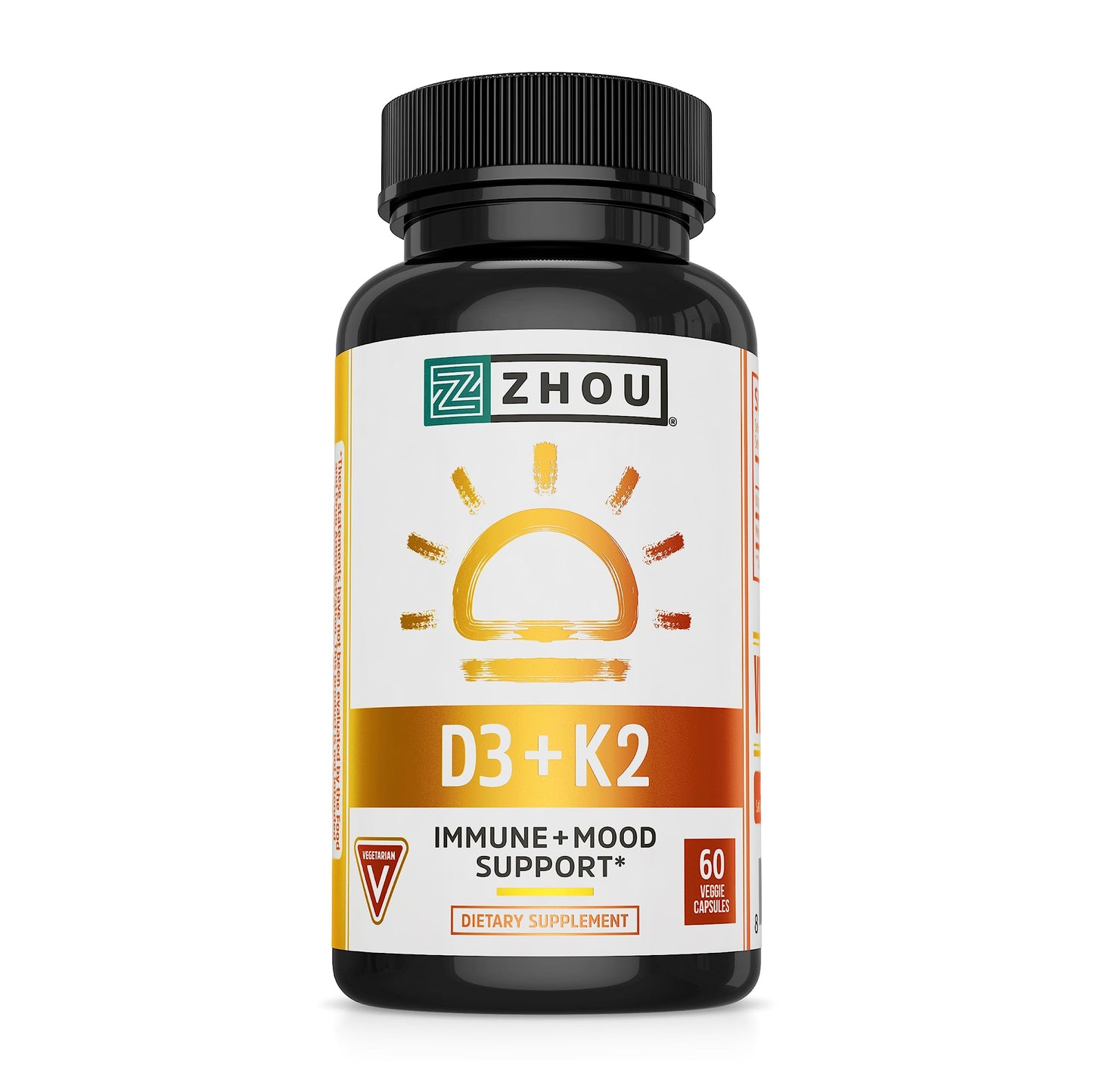 Zhou D3+K2 Vitamin D3 K2 – 60 Veggie Capsules (Vegan)