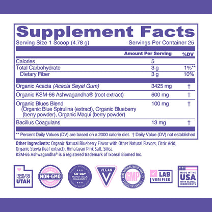 Zhou Daily Blues Blue Spirulina Powder – Organic, Vegan Blueberry Flavor, 4.22 oz (25 Servings)