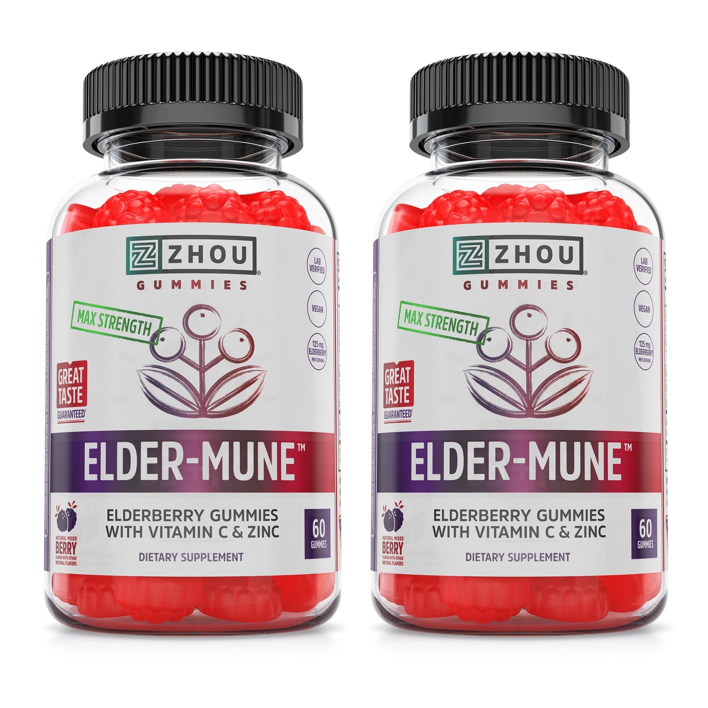 ZHOU Elder-Mune Elderberry Gummies – 125mg Sambucus Nigra, Vitamin C & Zinc | Immune Support for Adults & Kids 4+