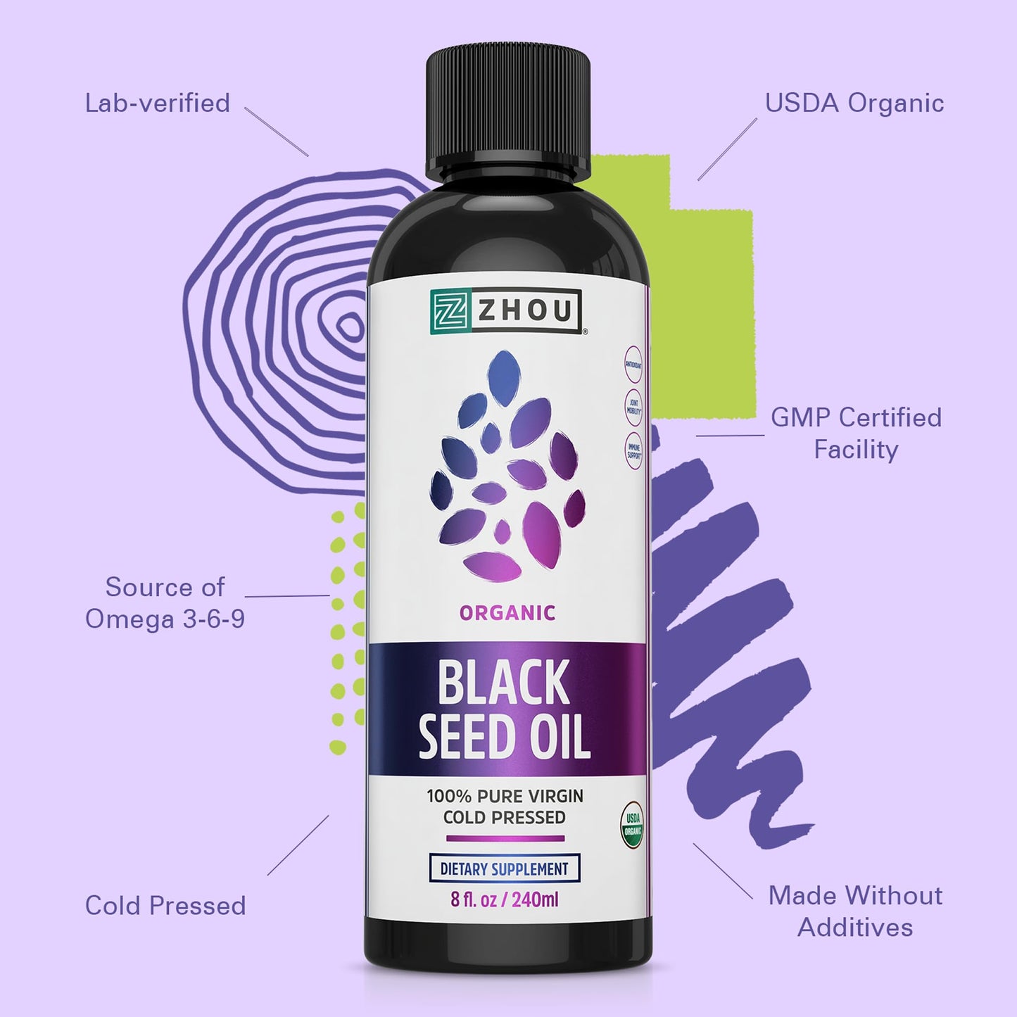 ZHOU Black Seed Oil & Capsules – Pure Nigella Sativa, Cold Pressed, 8 oz + 60 Capsules