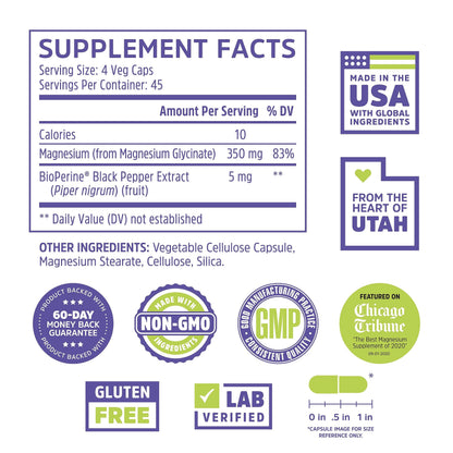Zhou Magnesium Glycinate 350 mg – Time-Release Vegan Magnesium Glycinate, 180 Capsules