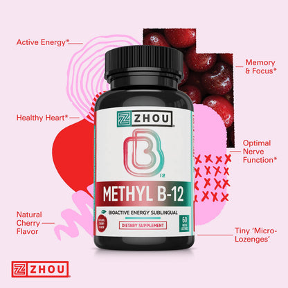 Zhou Methyl B12 – 5000 mcg Methylcobalamin B12 Lozenges, Vegan
