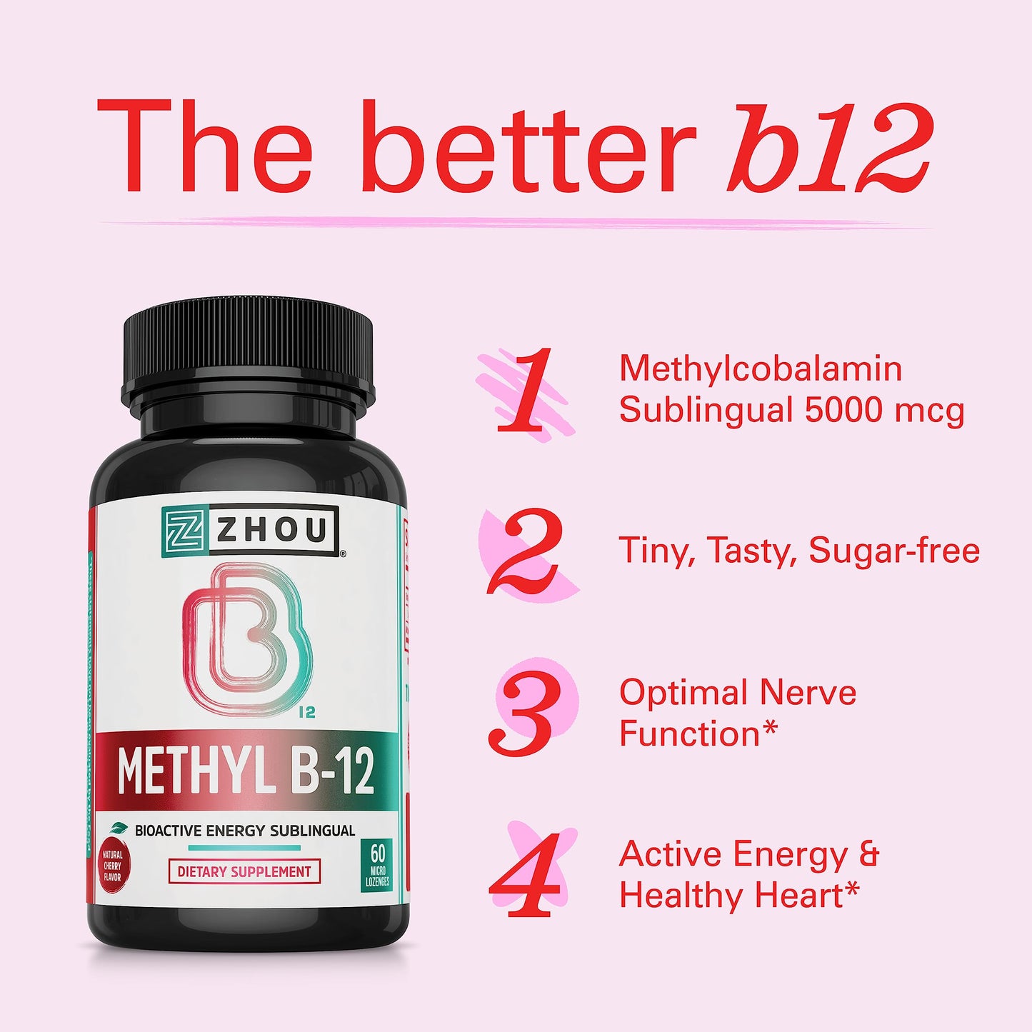 Zhou Methyl B12 – 5000 mcg Methylcobalamin B12 Lozenges, Vegan