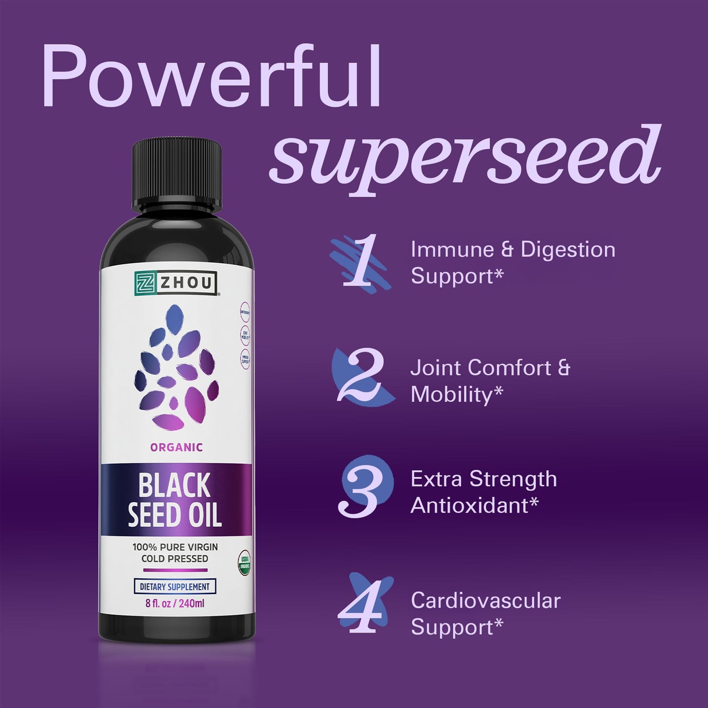 ZHOU Black Seed Oil & Capsules – Pure Nigella Sativa, Cold Pressed, 8 oz + 60 Capsules