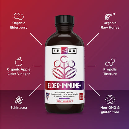 Zhou Nutrition Elder-Mune+ Syrup – Organic Elderberry Immune Support, 8 Fl Oz