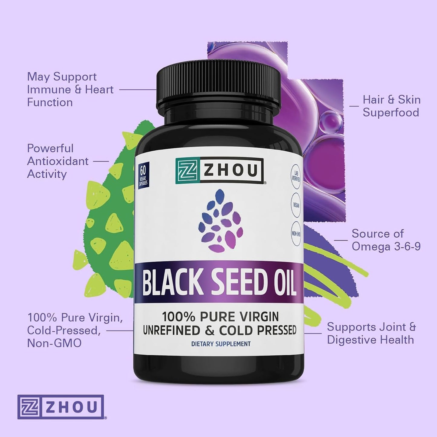 ZHOU Black Seed Oil & Capsules – Pure Nigella Sativa, Cold Pressed, 8 oz + 60 Capsules