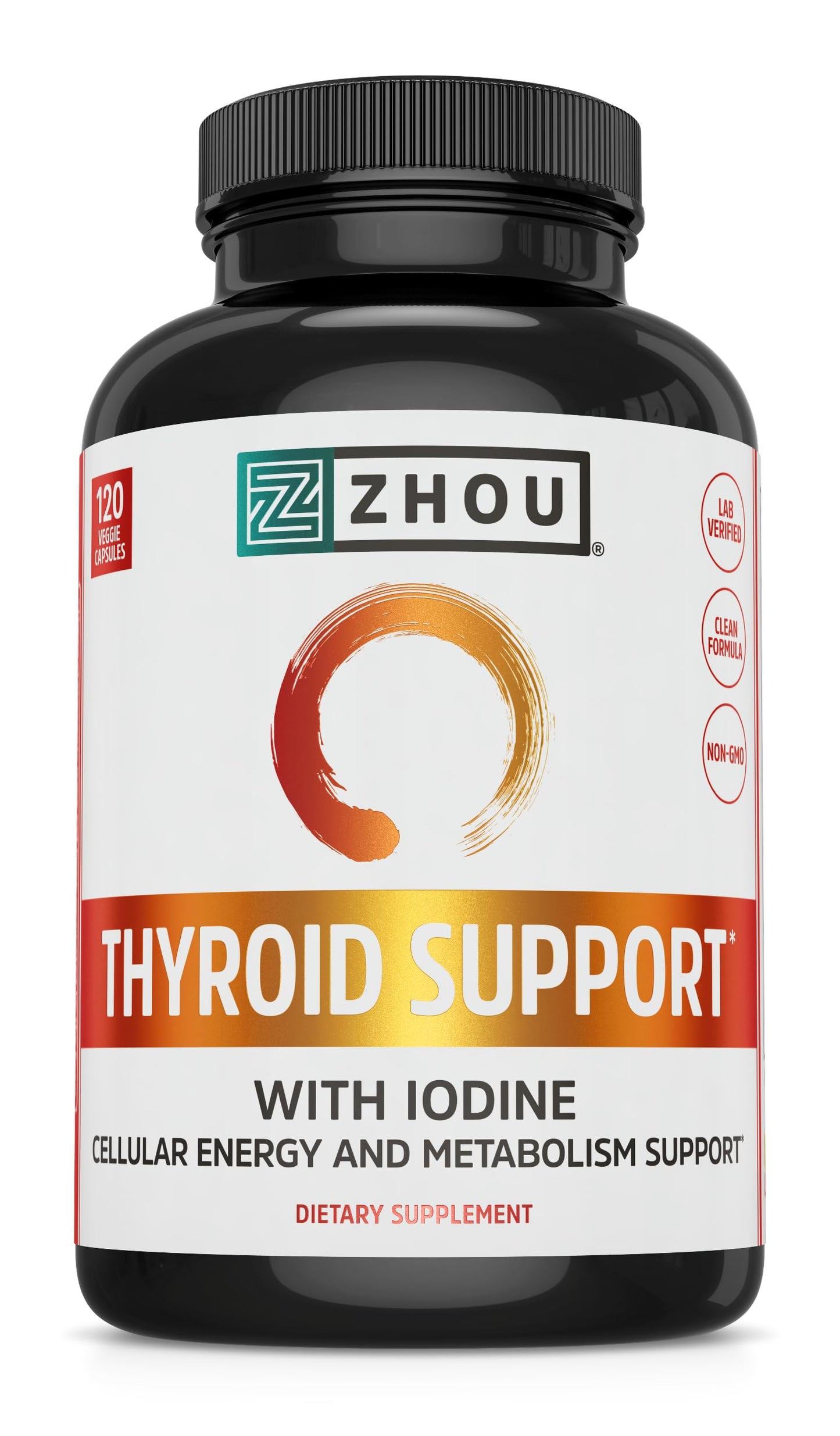 ZHOU Thyroid Support - Thyroid Supplement for Women & Men | Iodine, Selenium & Zinc | 120 Veggie Capsules