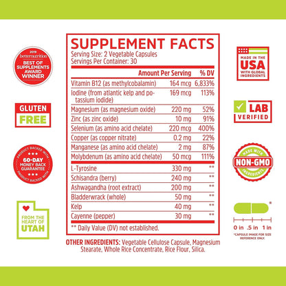 ZHOU Thyroid Support - Thyroid Health Supplement with Iodine, Selenium, Zinc | 60 Veggie Capsules (Pack of 2)
