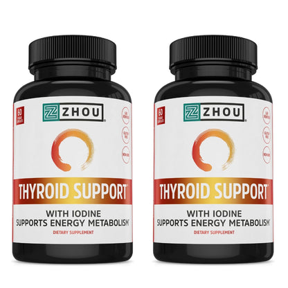 ZHOU Thyroid Support - Thyroid Health Supplement with Iodine, Selenium, Zinc | 60 Veggie Capsules (Pack of 2)
