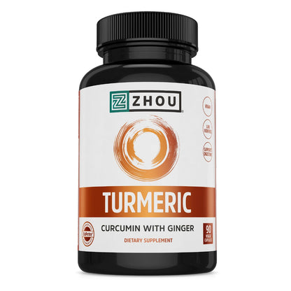 Zhou Turmeric Curcumin with Ginger – 90 Veggie Capsules | Digestive & Joint Support with BioPerine