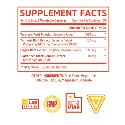 Zhou Turmeric Curcumin with Ginger – 90 Veggie Capsules | Digestive & Joint Support with BioPerine