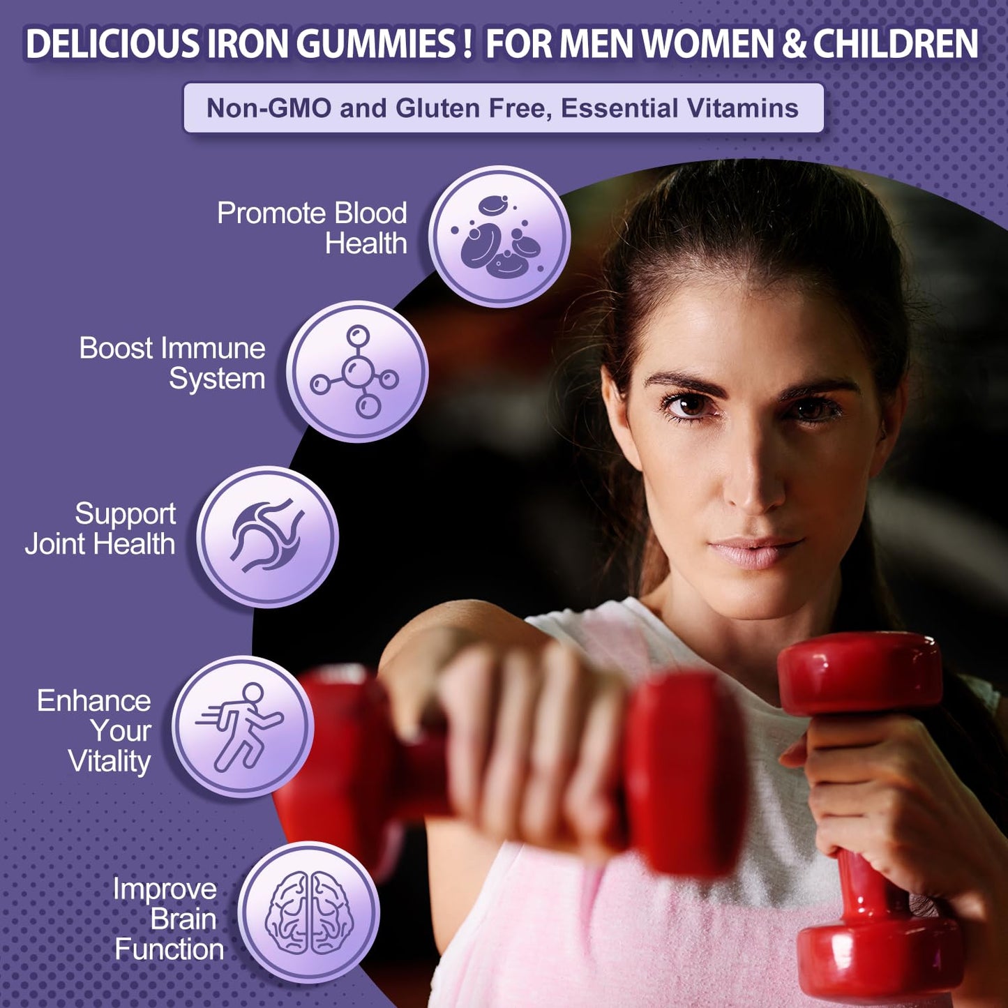 ZHPHK Iron Gummies for Women and Men – Grape Flavor, 65mg Iron + 250mg Vitamin C | 60 Count