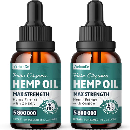 ZiehooGe Hemp Oil Organic Extract - Maximum Strength 2-Pack | 100% Natural Drops