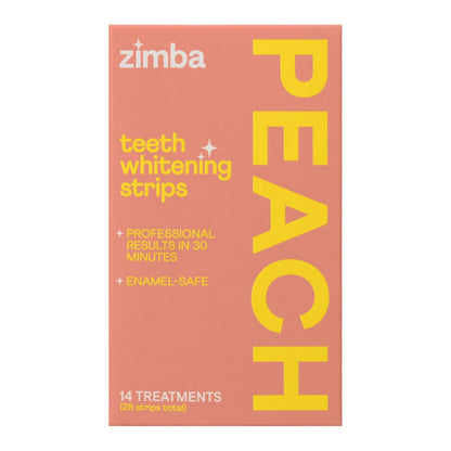 Zimba Peach Teeth Whitening Strips – Vegan, Enamel Safe, 28 Strips (14 Day Treatment)