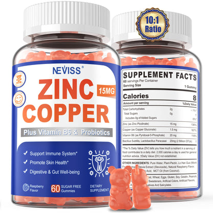Zinc Gummies with Copper + Probiotics – Immune & Gut Health, Vegan, Non-GMO (120 Cts)
