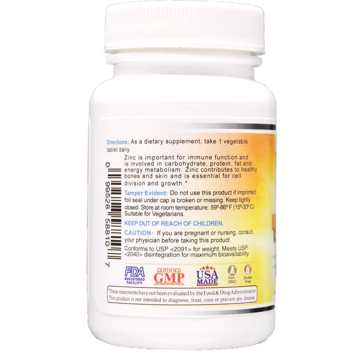 Wonder Laboratories Chelated Zinc Gluconate 50 mg - Immune Support & Cell Growth | 100 Vegetarian Tablets
