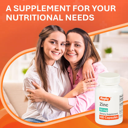 Rugby Zinc 50mg – Gluten-Free Immune Support Daily Dietary Supplement (100 Count)