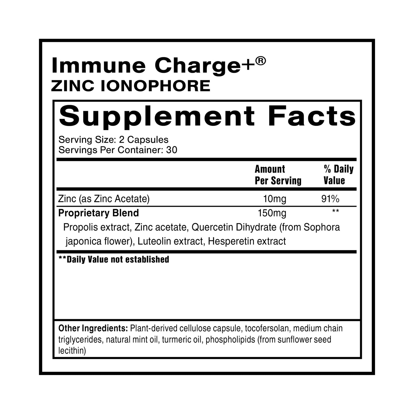 Quicksilver Immune Charge+ Zinc Ionophore – Zinc + Quercetin, Luteolin & Hesperetin (60 Capsules)