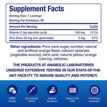 Zinc Lozenges with Vitamin C for Immune Support - High Absorption - 90 Count (Orange)