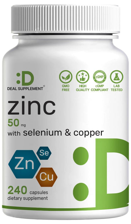 Zinc Picolinate 50mg with Selenium & Copper – 240 Capsules (8 Months) | Immune Support