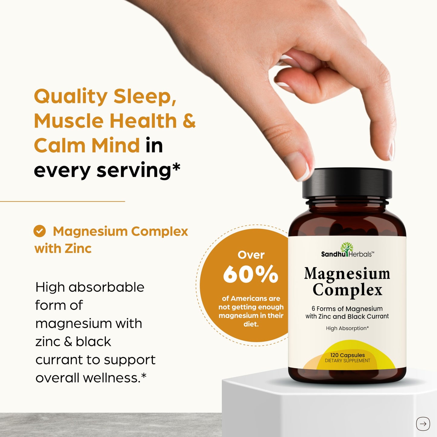 Magnesium Complex 6 in 1 with Zinc | Deep Calm Sleep & Muscle Health | 120 Count