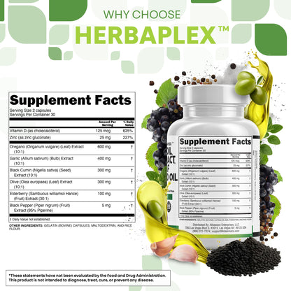Oregano Oil Capsules with Black Seed, Garlic & Elderberry – Immune Support | Zinc & Vitamin D3