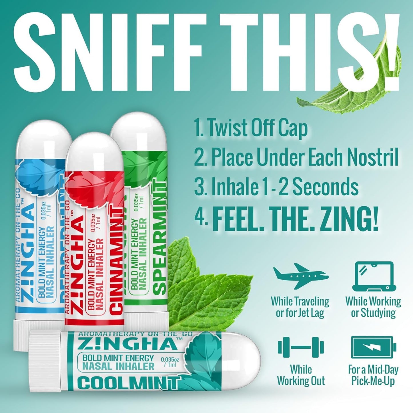 Z!NGHA Natural Aromatherapy Nasal Stick - Boost Focus & Breathing | Portable Sinus Relief