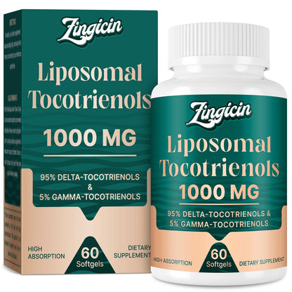 Zingicin Vitamin E Tocotrienols - Liposomal Vitamin E (1000mg), Delta & Gamma Tocotrienols, 60 Softgels