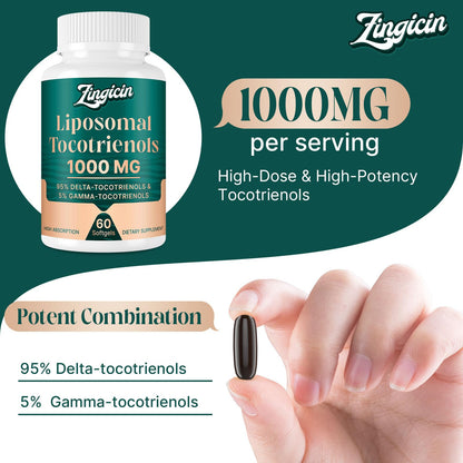 Zingicin Vitamin E Tocotrienols - Liposomal Vitamin E (1000mg), Delta & Gamma Tocotrienols, 60 Softgels