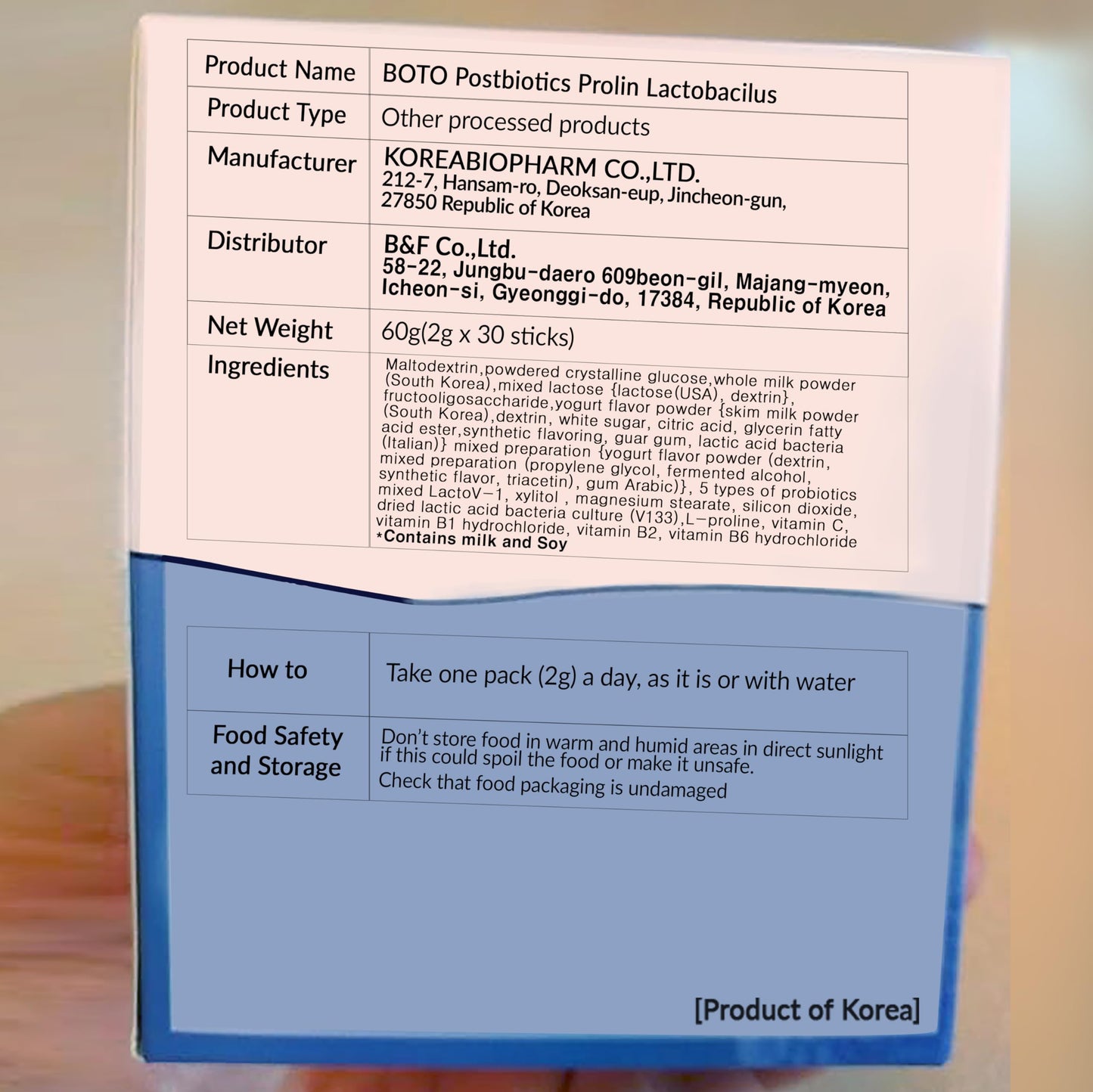 ZIOSTAND BOTO Korean Care Probiotics with Natural Prebiotics & Proline – 1 Month (30 Sachets) PostBiotics