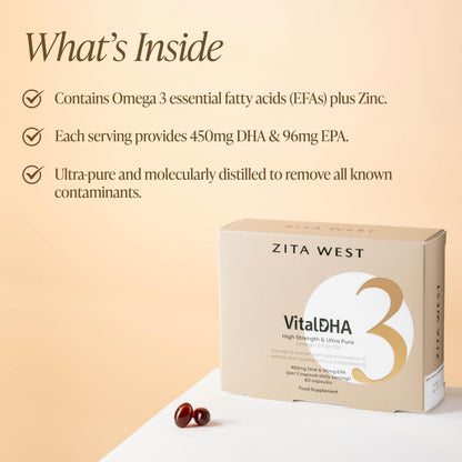 Zita West Vital DHA – Prenatal DHA, Zinc for Fertility & Pregnancy | 60 Capsules