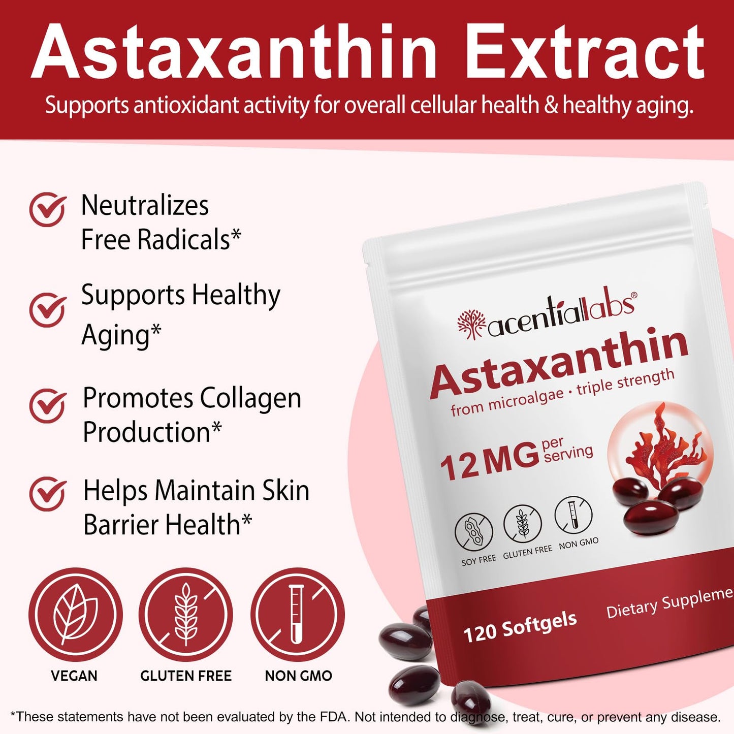 ZIXBMHYJ Astaxanthin 12mg – Natural Astaxanthin Supplement (120 Count) | Non-GMO, Gluten Free