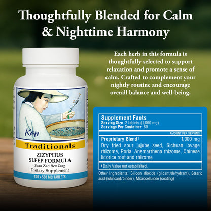 Kan Herbs Zizyphus Sleep Formula – Nighttime Balance & Relaxation | 120 Tablets