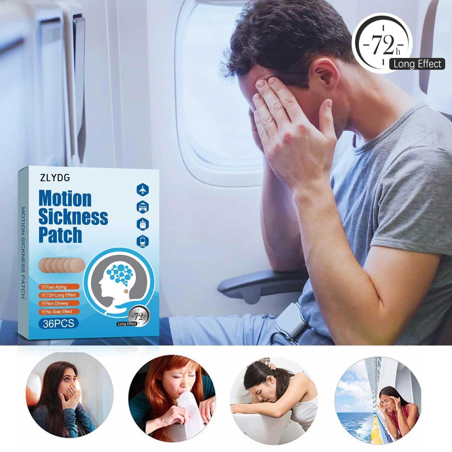ZLYDG Motion Sickness Patch – 36 Patches for Cruise, Car, and Air Travel | Herbal, Non-Pill Comfort