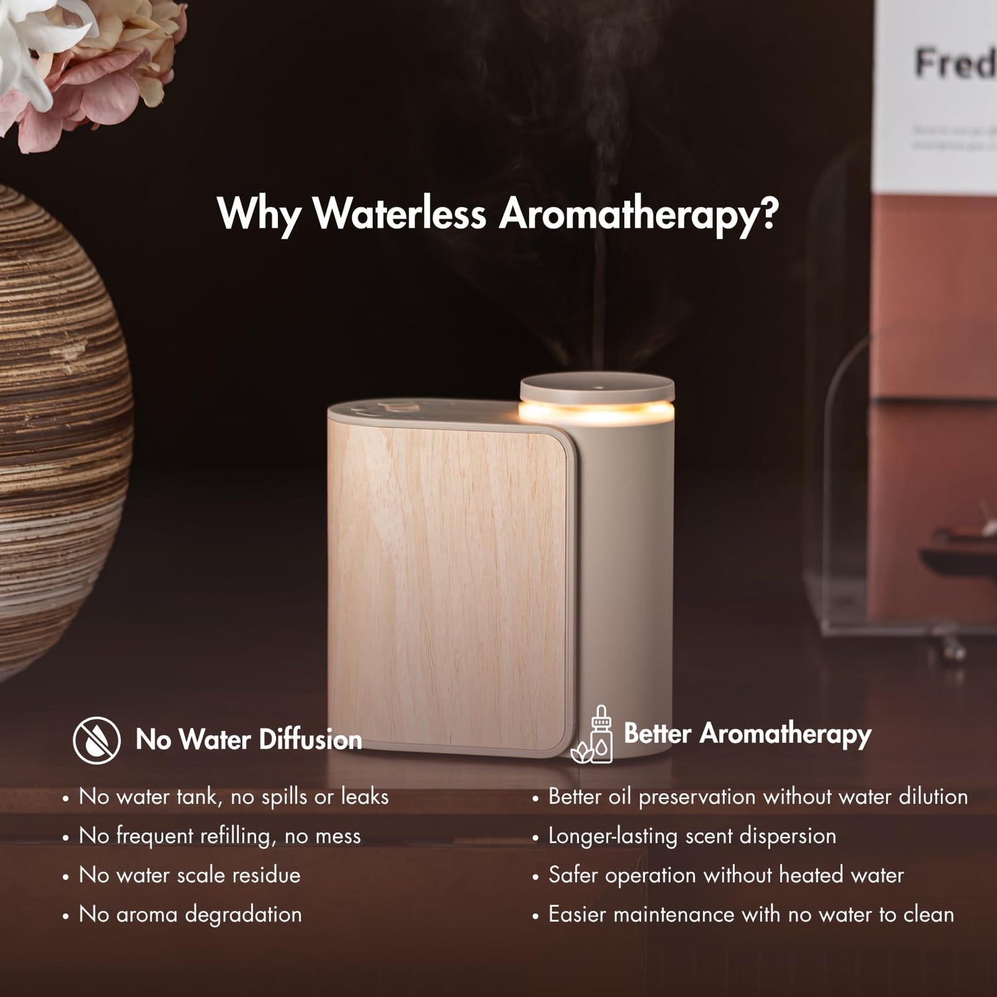 ZMARKRAFT Waterless Essential Oil Diffuser | Solid Wood Cover, 3 Timers, 2 Mist Modes