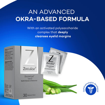 Zocuwipe Eyelid Wipes with Natural Okra Complex — Gentle Cleanse & Moisturize (30ct)