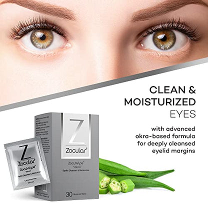 Zocular Zocuwipe Eyelid Wipes with Natural Okra Complex – Eyelid Cleanser & Moisturizer Pads (40ct)