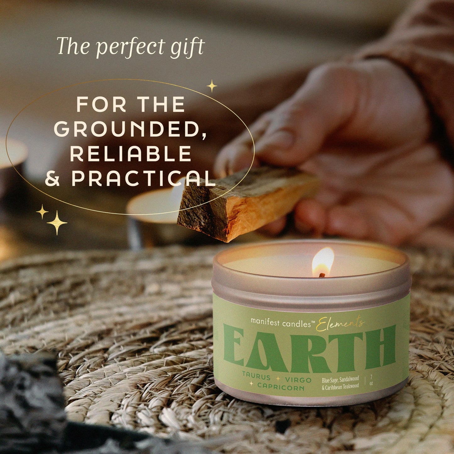 Zodiac Earth Candle for Women — Taurus Virgo Capricorn Gifts, 45-Hour Burn, Crystals Inside