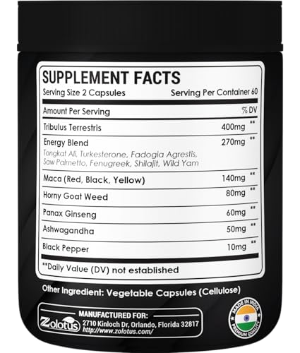 Zolotus 13in1 Tribulus Capsules with Maca, Panax Ginseng – 120 Caps