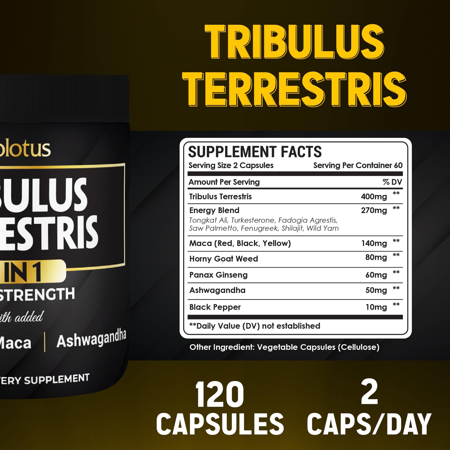 Zolotus 13in1 Tribulus Capsules with Maca, Panax Ginseng – 120 Caps
