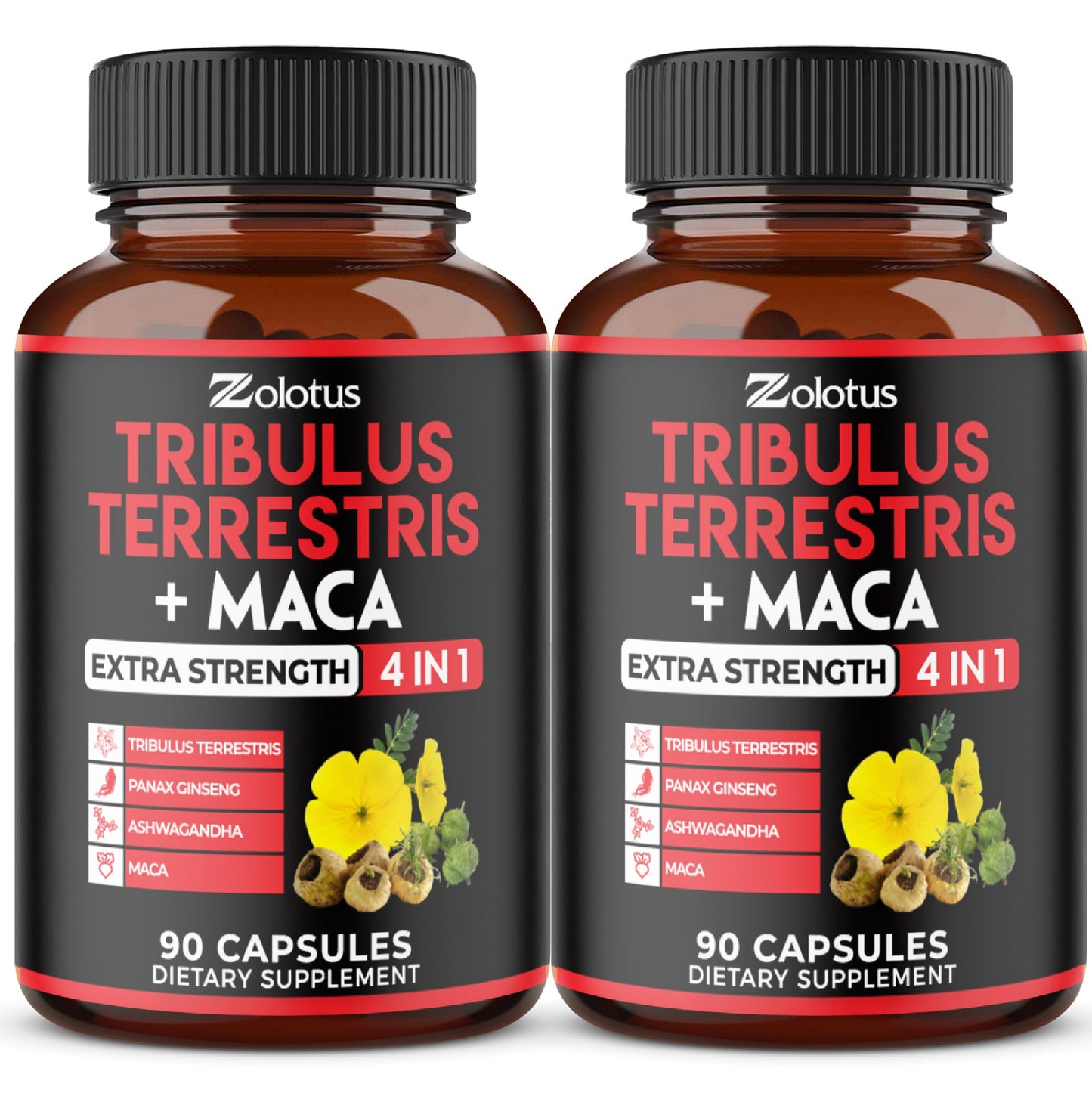 Zolotus 2 Packs Tribulus Terrestris with Maca Root Ashwagndha Root Panax Ginseng - 6 Months Supply